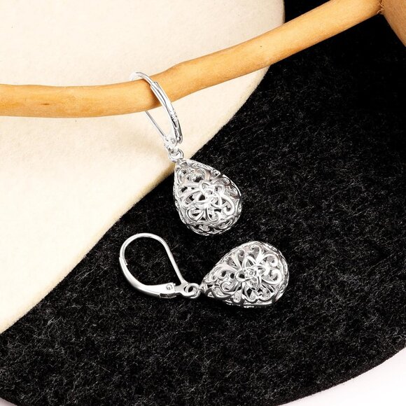 Women's Teardrop Dangle Drop Silver French Style Leverback Earrings Jewelry - Picture 7 of 7